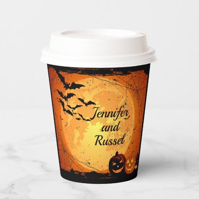 Halloween Wedding Personalise Names Hot Cold Paper Cups (Front)