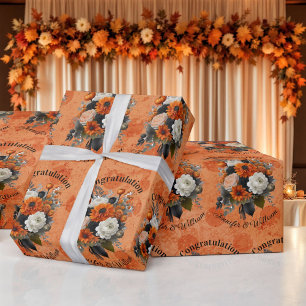 Halloween Wedding Personalise Names Pumpkin Mums Wrapping Paper
