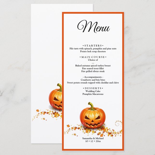 Halloween Wedding Pumpkin Wedding Menu  (Front/Back)