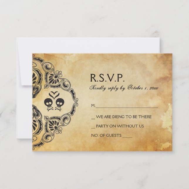 Halloween Wedding RSVP - Skull & Crossbones Card (Front)