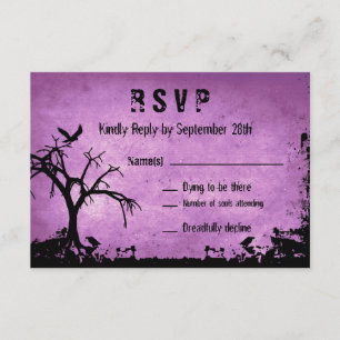 Halloween Wedding RSVP with spooky tree and crow