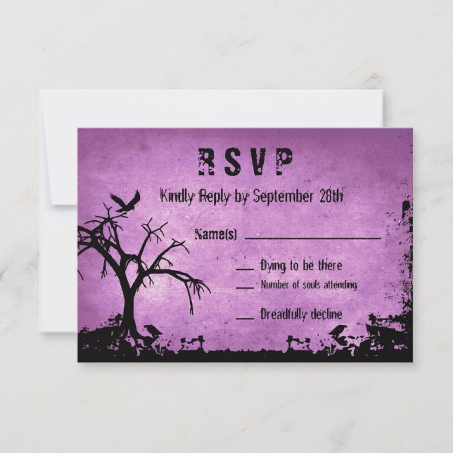 Halloween Wedding RSVP with spooky tree and crow Card (Front)