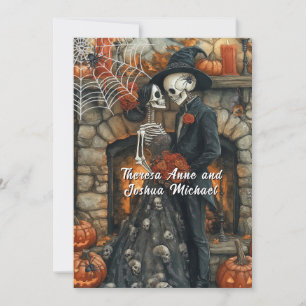  Halloween Wedding Skeletons Black Spiders Bat   Invitation