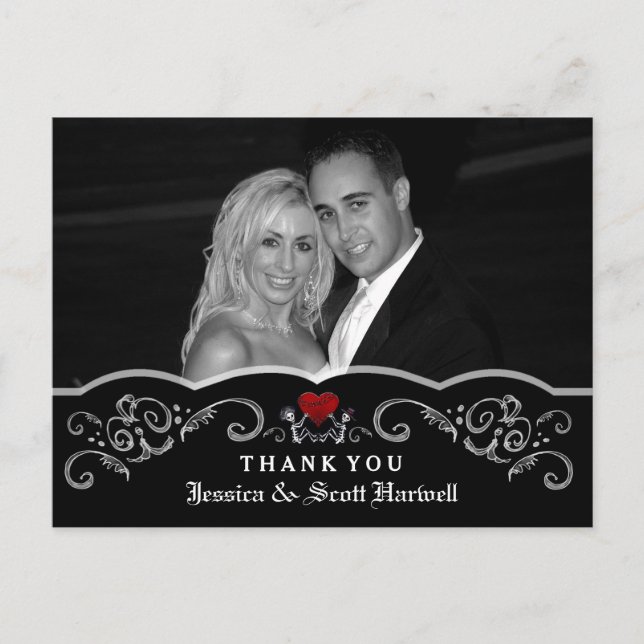 Halloween Wedding Skeletons Heart Photo Thank You Postcard (Front)