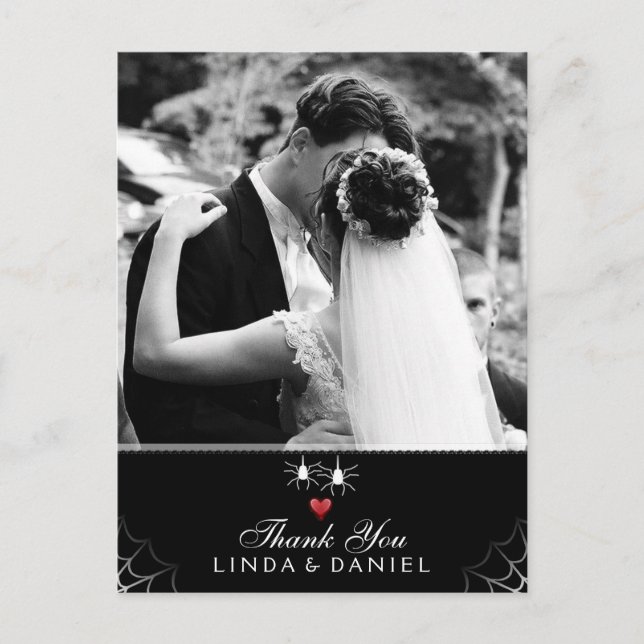 Halloween Wedding Spider Gothic Thank You Photo Postcard (Front)