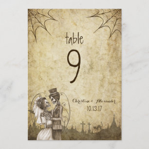 Halloween Wedding Table number Skeleton Couple
