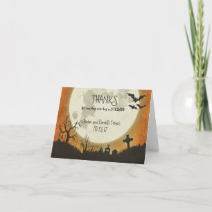 Halloween wedding Thank You card - moon in orange