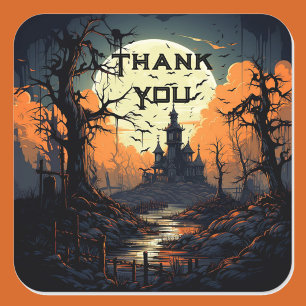 Halloween Wedding Thank You Scary Full Moon Bats Square Sticker