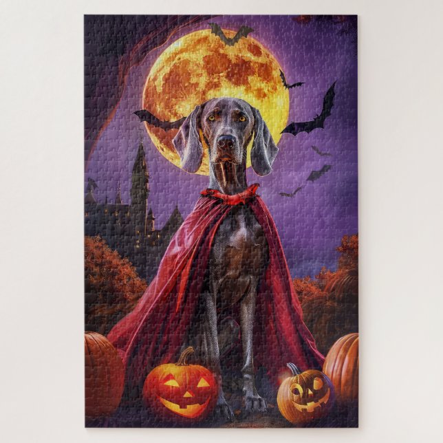 Halloween Weimaraner Vampire Pumpkins Scary Jigsaw Puzzle (Vertical)