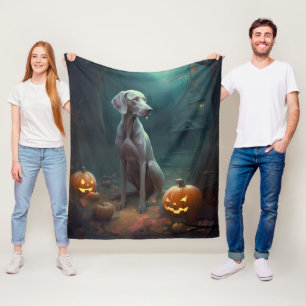 Halloween Weimaraner With Pumpkins Scary Fleece Blanket