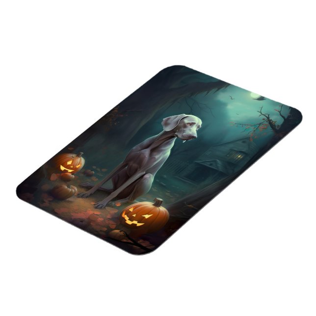 Halloween Weimaraner With Pumpkins Scary Magnet (Left Side)