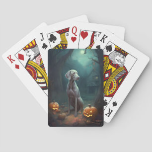 Halloween Weimaraner With Pumpkins Scary Playing Cards