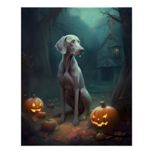 Halloween Weimaraner With Pumpkins Scary Poster