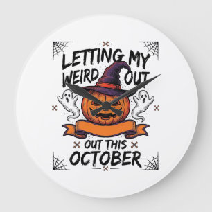 Halloween Weird Shirt With Pumpkin Ghosts_1 Large Clock