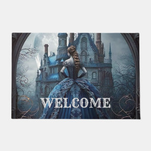 Halloween Welcome Haunted House Blue Night Scary Doormat