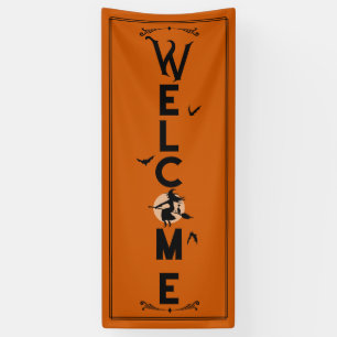 Halloween Welcome Orange Witch Door Length Banner