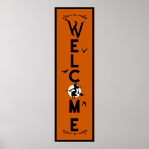 Halloween Welcome   Orange Witch Door Length Poster