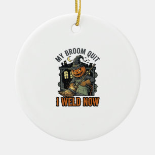 Halloween Welder Shirt Funny Witch Broom Design_1 Ceramic Tree Decoration