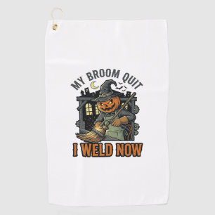 Halloween Welder Shirt Funny Witch Broom Design_1 Golf Towel