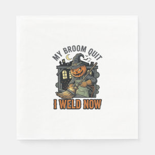 Halloween Welder Shirt Funny Witch Broom Design_1 Napkin