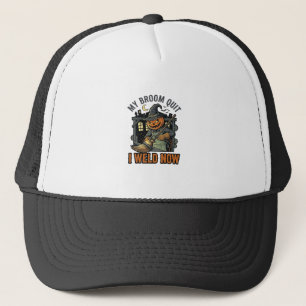 Halloween Welder Shirt Funny Witch Broom Design_1 Trucker Hat