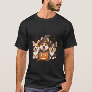 Halloween Welsh Corgi Dogs Pumpkin Witch Costumes T-Shirt