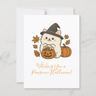 Halloween Wenscard — Pomeranian with Heksenhoed Postcard