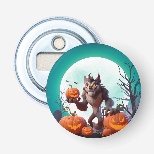 Halloween werewolf and pumpkins bottle opener (Front)