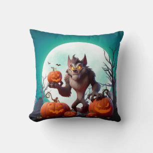 Halloween werewolf and pumpkins cushion