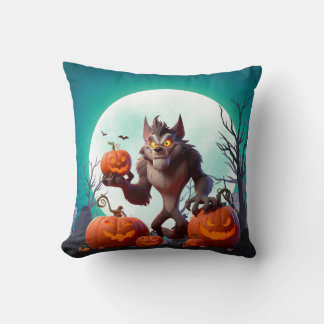 Halloween werewolf and pumpkins cushion