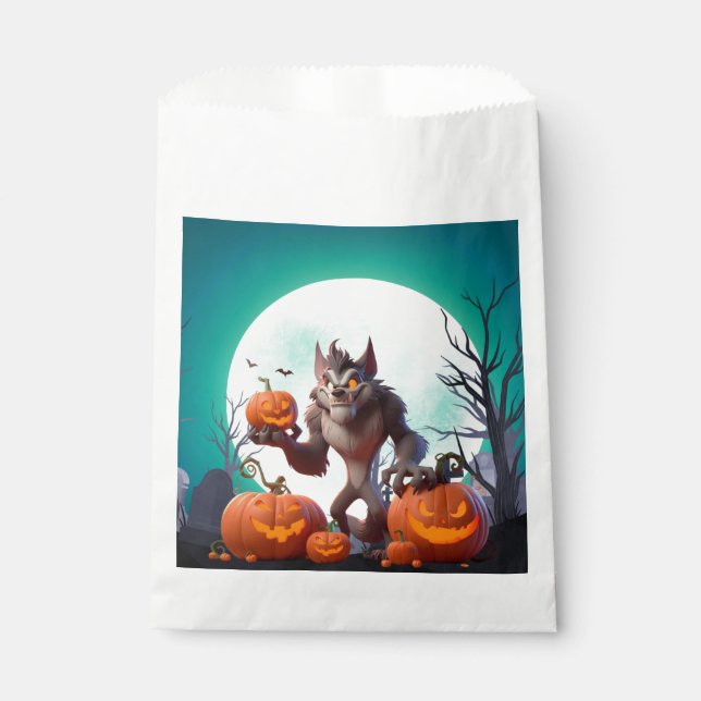 Halloween werewolf and pumpkins favour bags (Front)