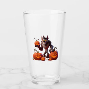 Halloween werewolf and pumpkins glass