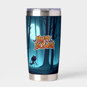 Halloween werewolf and pumpkins insulated tumbler