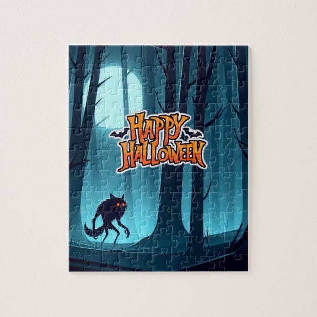 Halloween werewolf and pumpkins jigsaw puzzle (Vertical)
