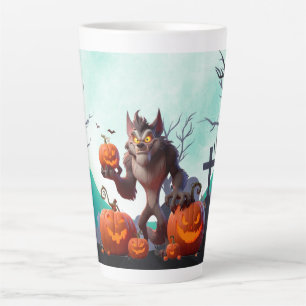 Halloween werewolf and pumpkins latte mug