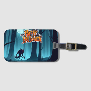 Halloween werewolf and pumpkins luggage tag