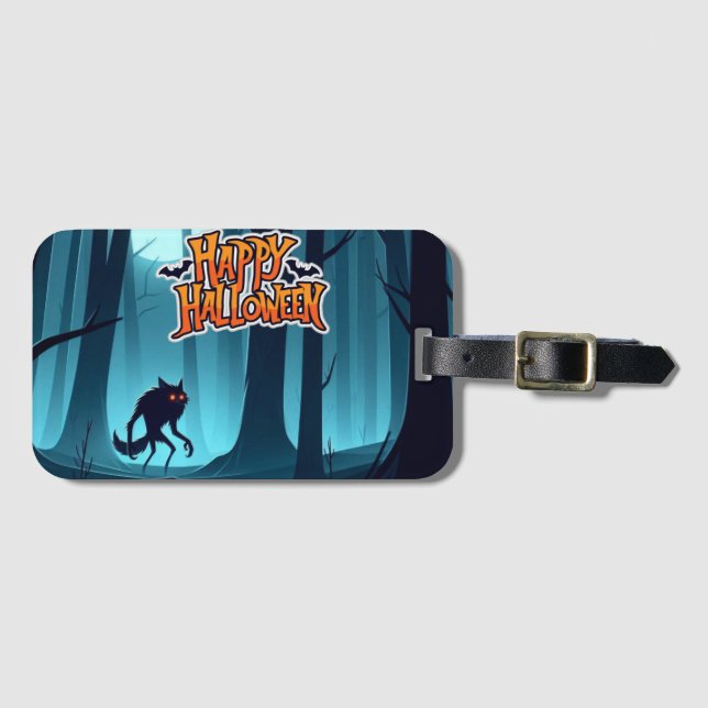 Halloween werewolf and pumpkins luggage tag (Front Horizontal)