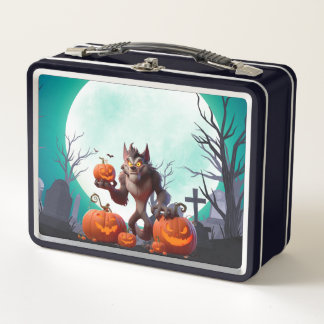Halloween werewolf and pumpkins metal lunch box