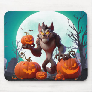 Halloween werewolf and pumpkins mouse mat