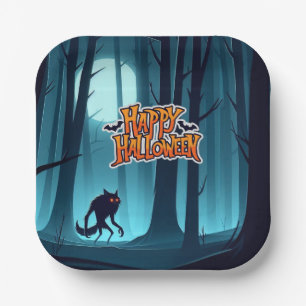 Halloween werewolf and pumpkins paper plate