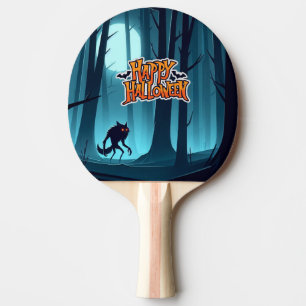 Halloween werewolf and pumpkins ping pong paddle