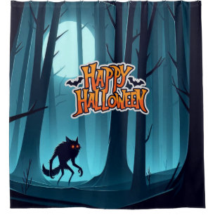 Halloween werewolf and pumpkins shower curtain