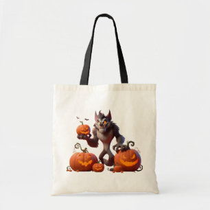 Halloween werewolf and pumpkins tote bag