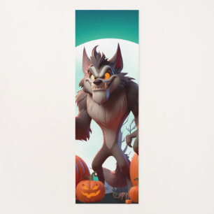 Halloween werewolf and pumpkins yoga mat
