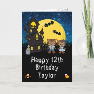 Halloween Werewolf Blue Happy Birthday Card
