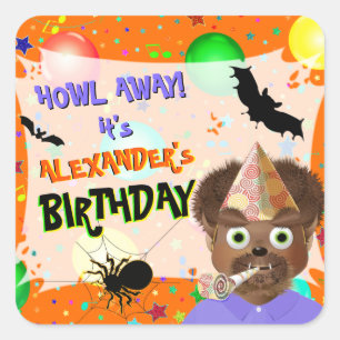 Halloween Werewolf Monster Birthday Party Square Sticker