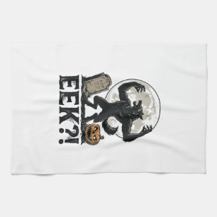 Halloween Werewolf Shirt Vintage Engraving Moon Gr Tea Towel