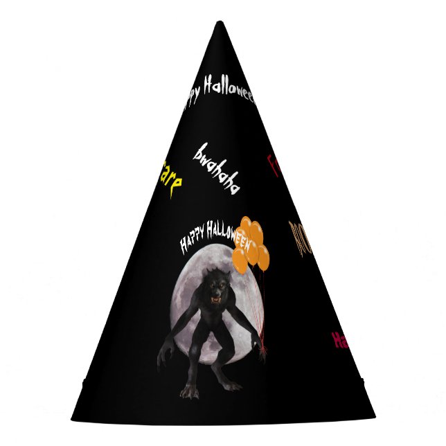 Halloween Werewolf With Balloons Party Hat (Front)