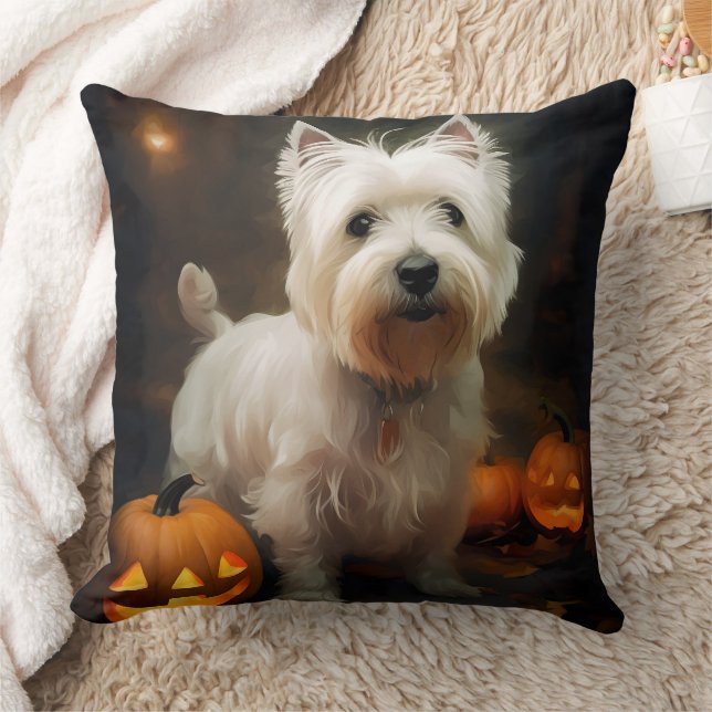Halloween West Highland White Terrier Pumpkins Cushion (Blanket)