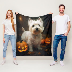 Halloween West Highland White Terrier Pumpkins Fleece Blanket